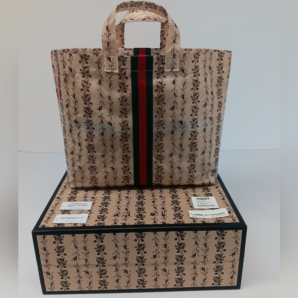 Gucci x Comme des Garcons Paper Floral Vinyl Tote Bag - Clear
